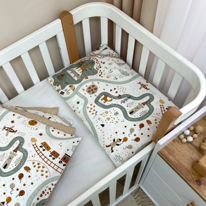 Set lenjerie de schimb pentru patut bebe 3 piese Little Explorer olive (4)